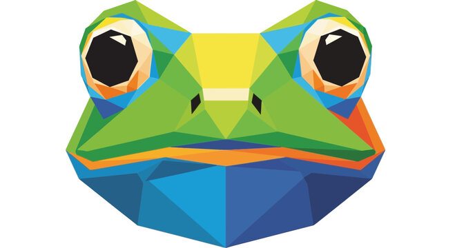 Geometric Frog Face - Low Poly Design, Vibrant Colors, Digital Art