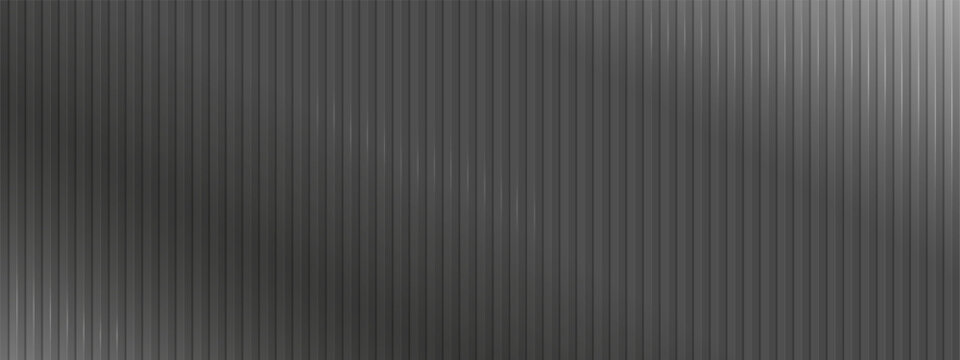 Metal corrugated texture with ribbed silver overlay. Abstract 3D background. Silver gradient sheet with vertical fluted panels and steel surface effect