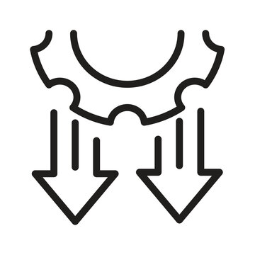 Gear with Down Arrow Line Icon.Settings Reduction Arrow Icon.Gear Downward Arrow Line Icon..eps