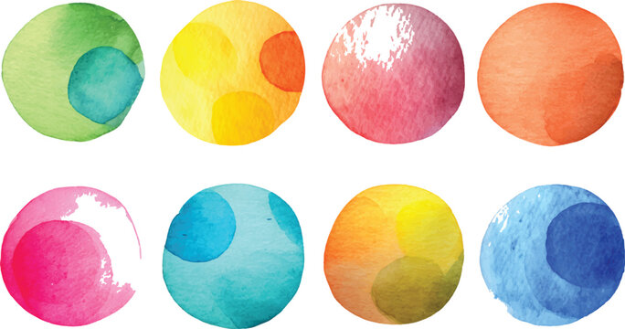 Set of watercolor circles brash multicolored. watercolor on white background.  circles brash multicolored. watercolor on white background. colorful watercolor circles brash multicolored.  