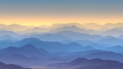 Obraz premium Serene Mountain Landscape at Dusk with Layers of Blue and Purple Tones in the Sky and Fading Horizon