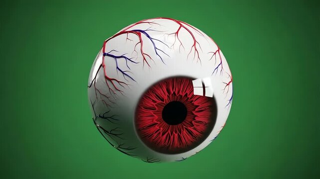 Rotating 3D Anatomical Human Eyeball Model with Crimson Iris
