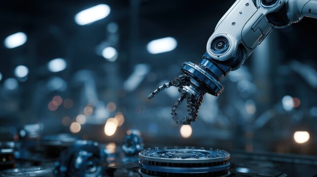 Advanced robotic arm in a high-tech manufacturing facility demonstrating precision and automation in modern industry