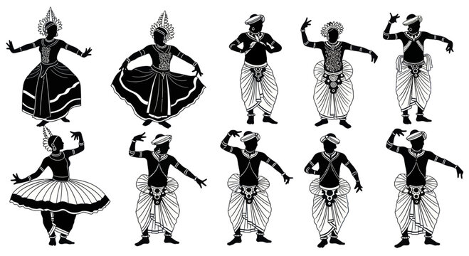 Traditional Sri Lankan Dancers in Various Poses.