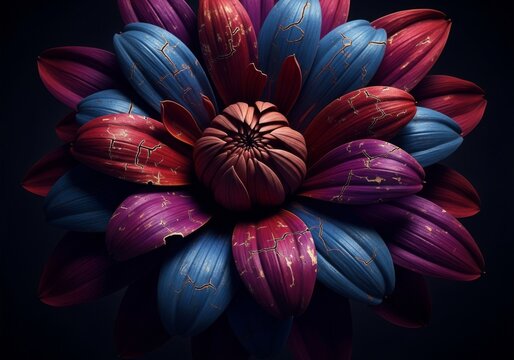 A dark and moody floral pattern featuring distressed textures, deep shadows, and weathered petals in a dramatic, artistic composition, depth, rustic, vintage