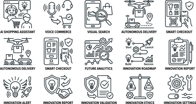 Innovation Technology Business Icons Set.
