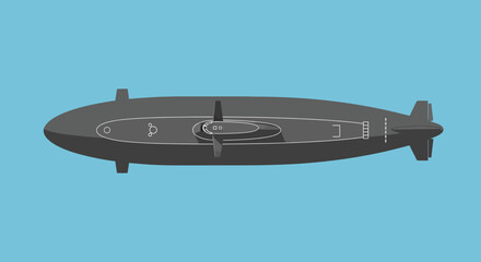 Modern dark gray airship with propeller, isolated on blue background, vector illustration © aqwel