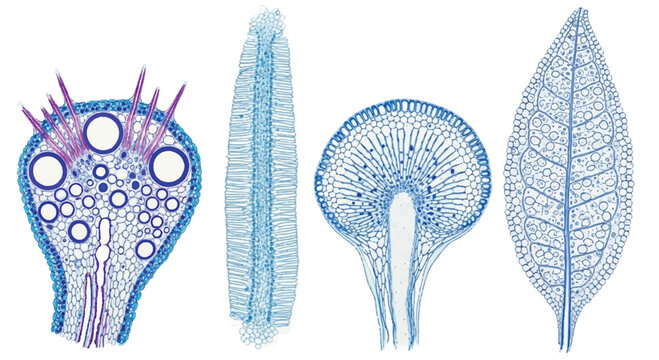 Microscopic anatomy of plant tissues and structures with cross section botanical illustration biological structure botanical science botany illust