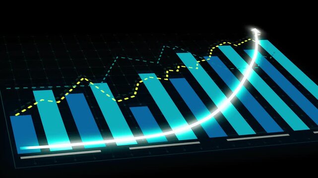 Business growth concept in allusive graph chart showing marketing sales profit increasing to future target . Excellent financial status of corporate business rise up . Finance and money 3D rendering .