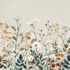 Naklejka premium Botanical Wildflower Embroidery Border