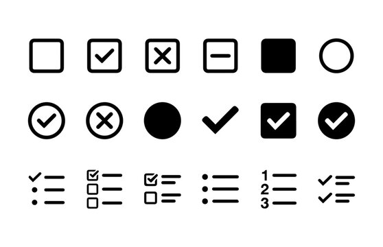 Set of minimalist checkbox and list icons for web and mobile interface design.