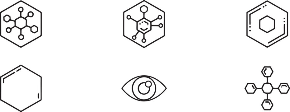 Collection of chemical structures and molecular diagrams in black and white