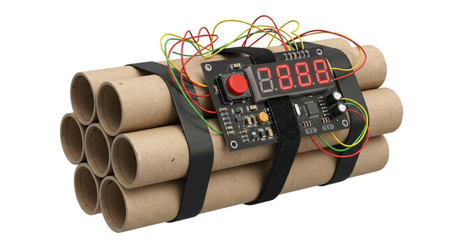 Explosive Device with Digital Timer and Wires, Danger, Threat, Countdown Bomb