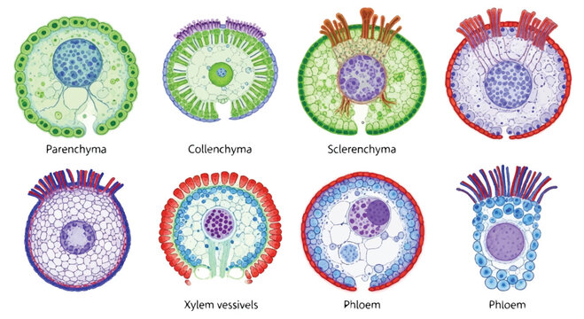 Collection of botanical microscopic cross-sections showing plant structures with cross section plant structure plant anatomy botanical illustration