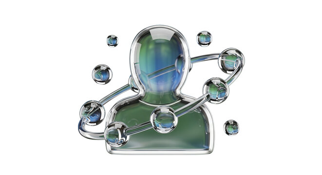 3D Glass profile icon, user community and social teamwork. Transparent liquid Glass design icon, trending glass icon for graphic design, 3d illustration.