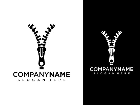 Company logo design features zipper on white and black backgrounds