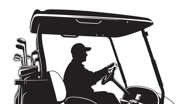 Silhouette of man driving golf cart