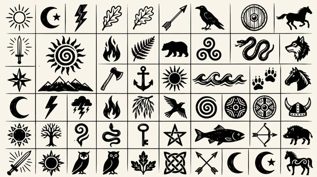 Collection of various ancient pagan and nature themed icons.