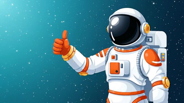 Astronaut in white and orange suit floating in starry space