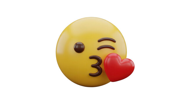 3D kiss emoji icon with red heart and winking face ob black background for love, romance, or Valentine designs ()