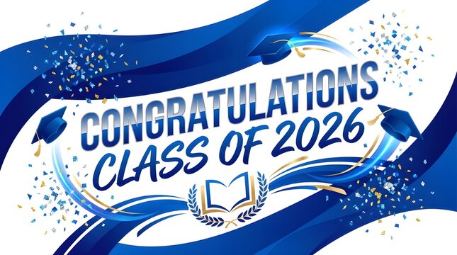 Congratulations Class Of 2026 Blue Graduation Celebration Graphic Design.