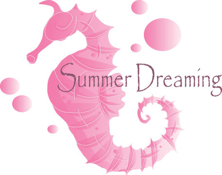 Summer Dreaming Elegant Pink seahorse with bubbles vector illustration