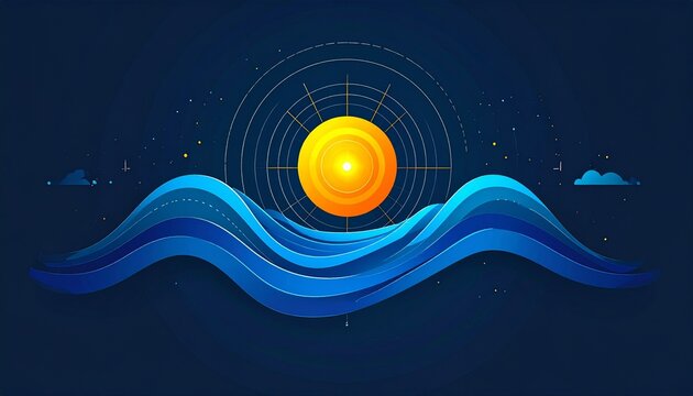 futuristic solar radar wave scanning technology on dark cosmic background