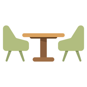 Modern outdoor cafe table with olive green chairs, flat style furniture illustration isolated on white