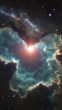 Glowing blue nebula with bright star in deep space cosmic background, real time motion