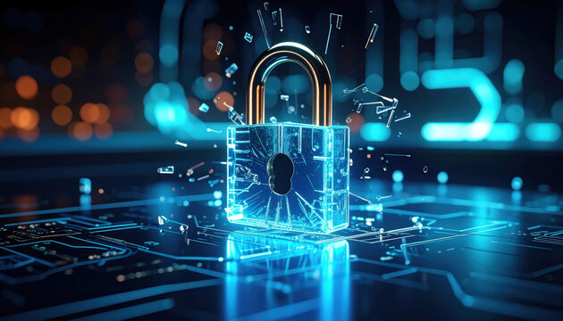 Cybersecurity threats enterprise network data protection security padlock digital technology cyber lock circuit board facing cybersecurity threats