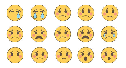 Fototapeta premium Collection of sad and surprised emoticons on white background ai dashboard data visualization futuristic interface analytics UI digital technology