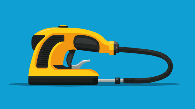 A vectorized image of a yellow and black fuel nozzle with a black hose. Blue background