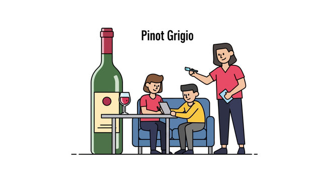 Pinot Grigio Wine Bottle and People Enjoying a Drink Together.
