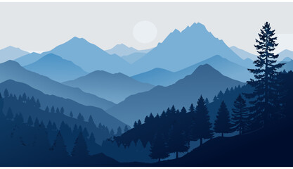 Obraz premium Mountains Landscape with Moon in Sky.