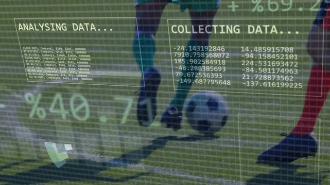 HUD appearing green player dribbling as red player contesting, sports analytics logging pie metrics