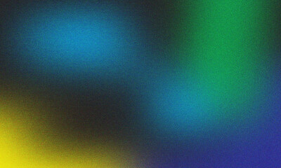 Fototapeta premium Grainy abstract background, vibrant blue green cyan yellow glowing gradient on dark black backdrop, colorful noise texture for header, banner, poster, wallpaper Vibrant grainy gradient background