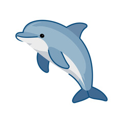 Obraz premium Cute cartoon dolphin jumping with happy expression in shades of blue