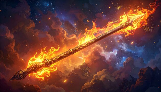 炎の魔法杖 ファンタジー背景素材
