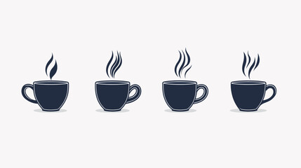 Obraz premium A stylized illustration depicting four dark-colored mugs with steam rising from them against a white backdrop