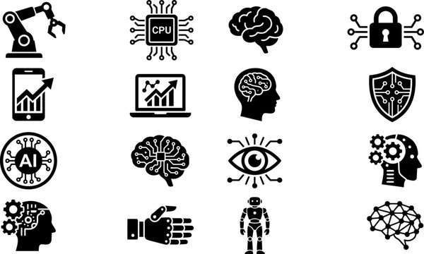 Set of Artificial Intelligence and Technology Icons.