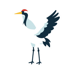 Fototapeta premium Elegant red-crowned crane standing tall with its wings slightly extended, ready for flight