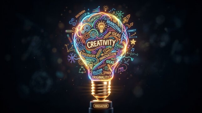 Glowing lightbulb representing creativity and innovation business concepts