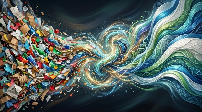Recycled Materials Transforming Into Flowing Sustainable Energy Streams