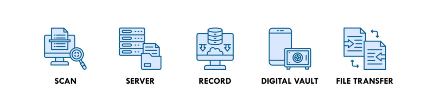 Archive System web icon illustration concept with icon of scan, server, record, digital vault, and file transfer