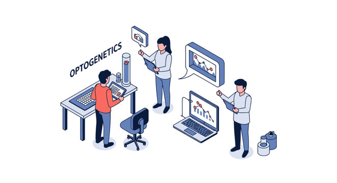 Scientists Collaborate on Optogenetics Research in Modern Laboratory.