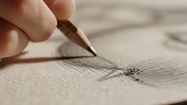 Closeup of a hand drawing with a pencil on paper artistic creation process.