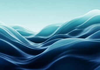 Obraz premium A wide cinematic shot of smooth vapor waves flowing in gradient shades of cool aqua and deep navy blue with an elegant ethereal motion, wallpaper, perspective, curve