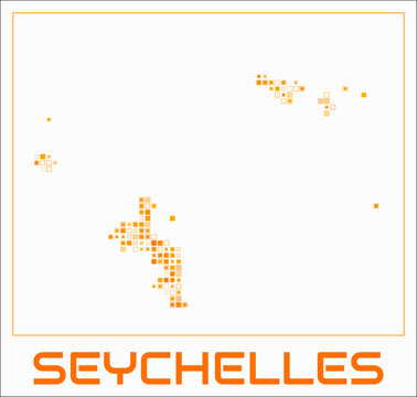Seychelles digital style map. Small square dots on white background. Dotted shape of the island. Seychelles map and title. Elegant vector illustration.
