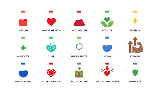 Status and ability icons arranged in grid on white background