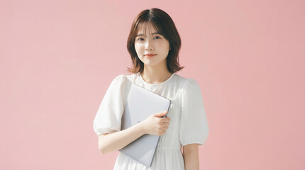 Obraz premium Portrait of a beautiful Japanese woman with hands on her face for skincare concept
